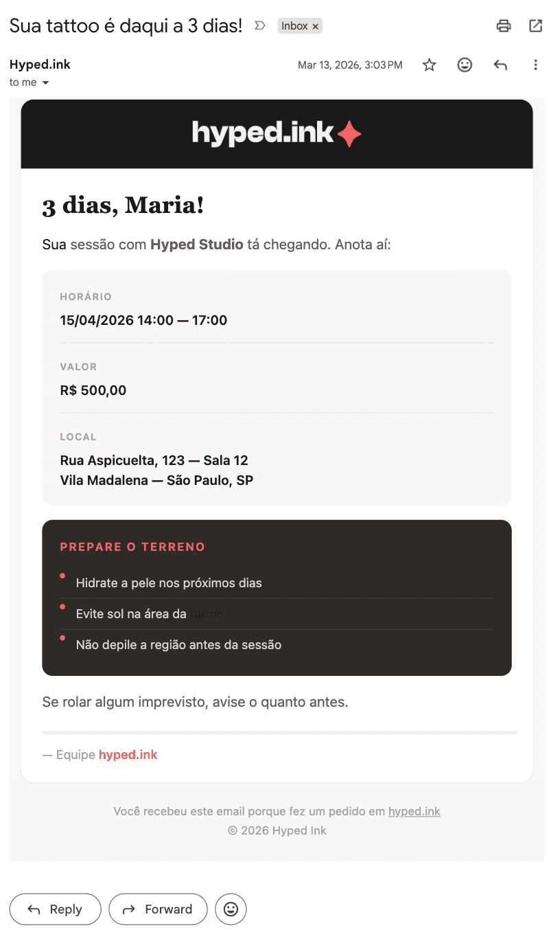 Prévia dos lembretes automáticos